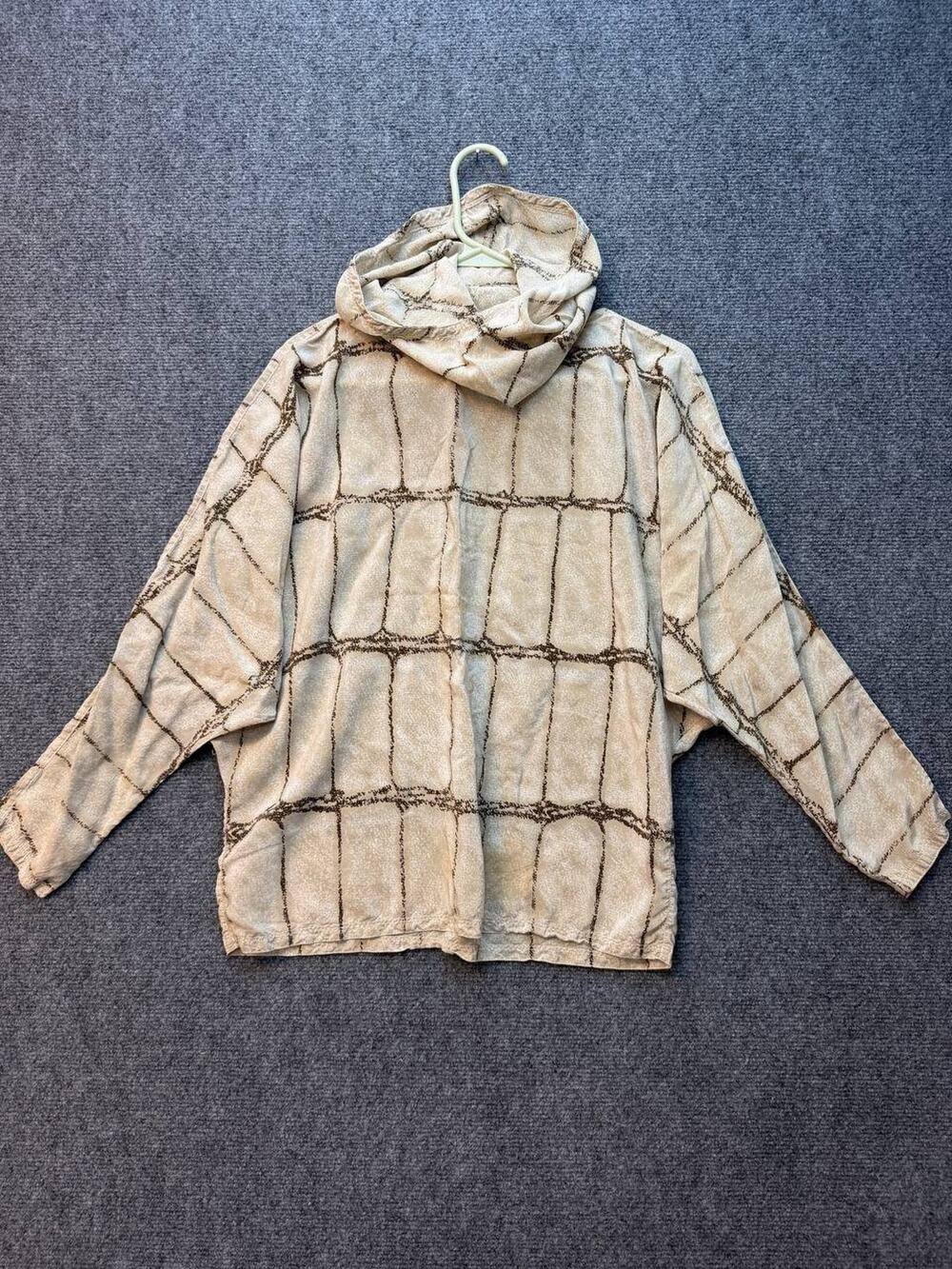 Vintage Gianni Versace Silk Blouse Hooded Beige Pattern Italy Womens 8